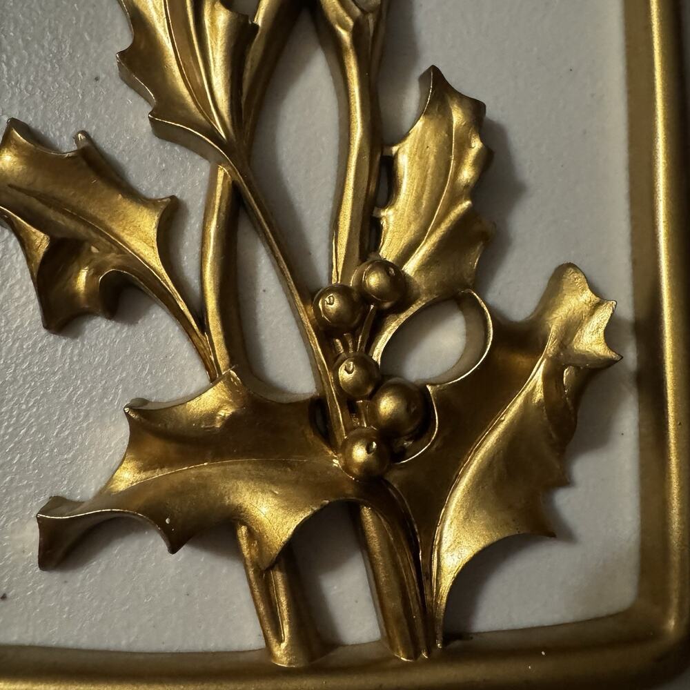 Vintage Christmas Dart Gold Holly Berries Wall Panel 1954 MCM Hollywood Regency - Picture 8 of 14